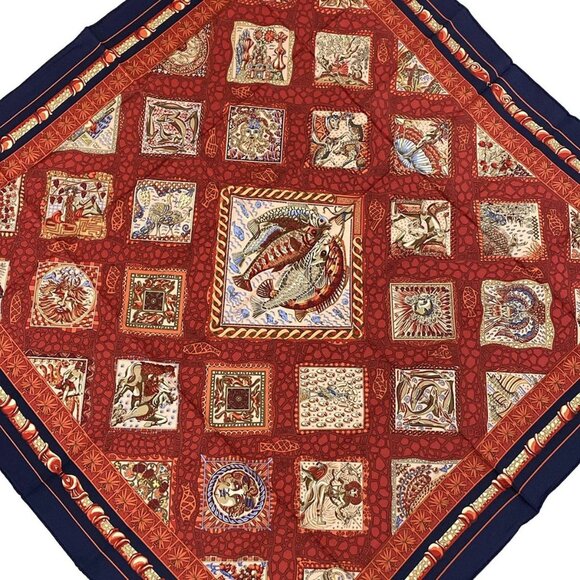 Auth HERMES Carre 90 - Red Multi Scarf - Picture 1 of 5